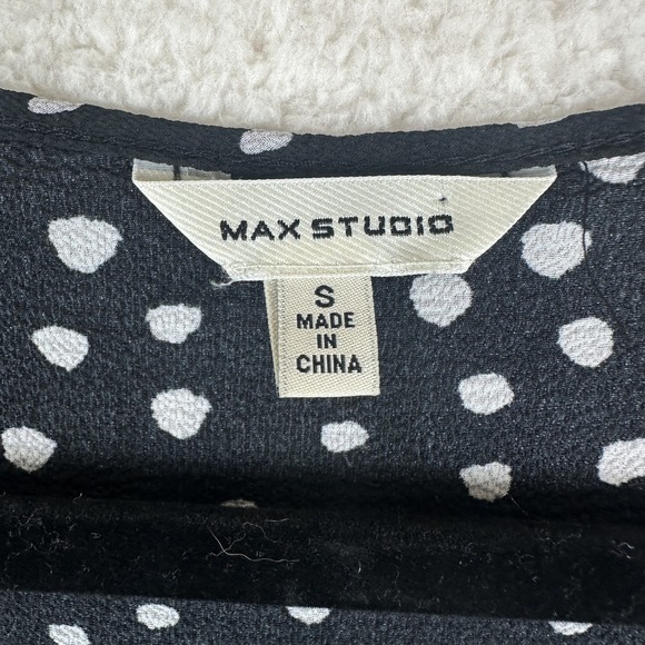 Max Studio Dress Womens Small Black White Polka Dot Ruffle Flutter Wrap Midi - Picture 5 of 11